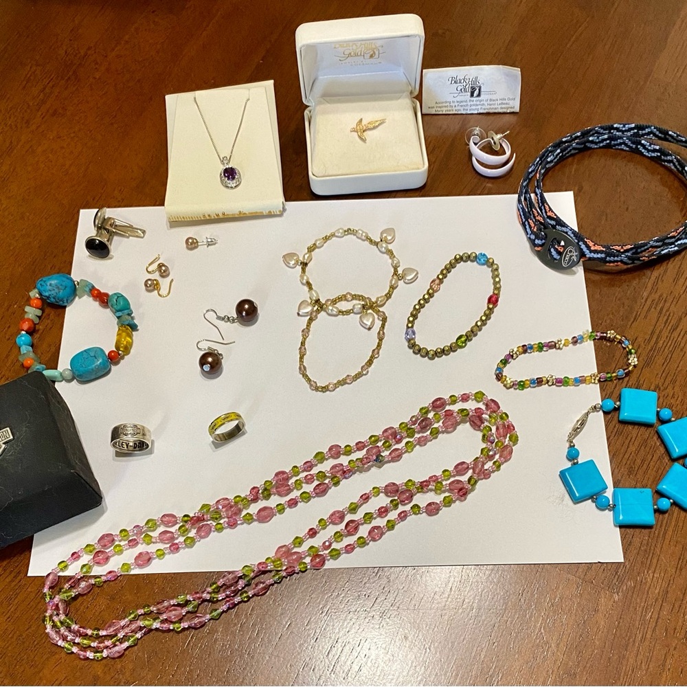 Jewelry, tie tac, Harley ring, cuff links, ankle bracelet